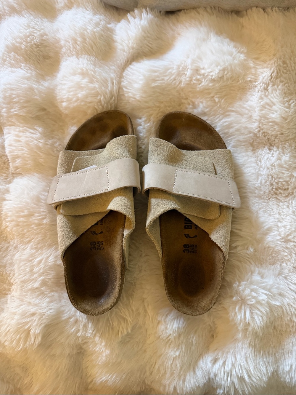 Birkenstock Beige Suede Crossover Slide Sandals